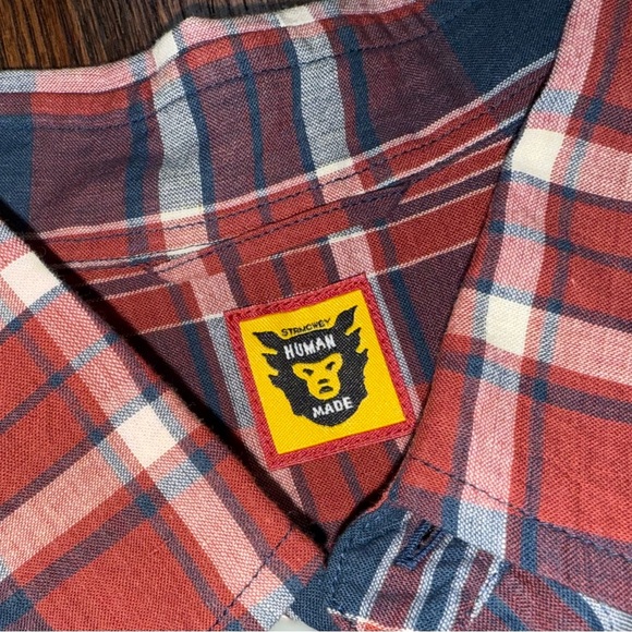 Human Made Japan Maroon/Navy Plaid Button-Up Casual Shirt Size XL - Picture 3 of 6